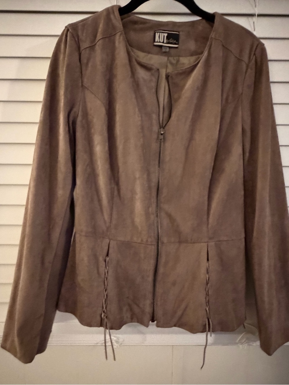 KUT from the Kloth Taupe Faux Suede Peplum Zip Front Jacket